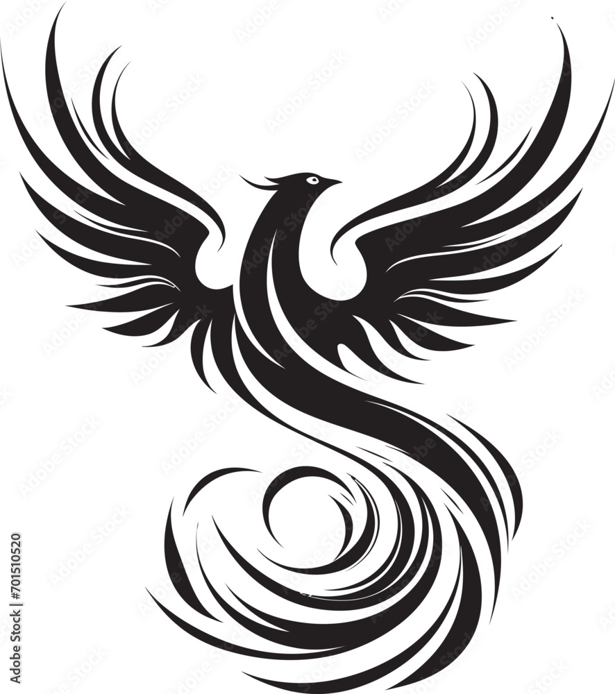 Fototapeta premium Flame Feather Symbol Black Logo Eternal Phoenix Wings Vector Emblem