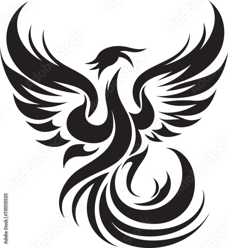 Flame Resilience Symbol Black Emblematic Phoenix Flame Rise Vector Logo Icon