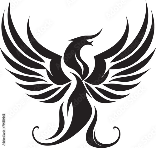 Phoenix Radiance Black Iconic Emblem Rising From Ashes Vector Emblematic
