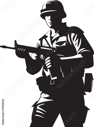 Tactical Firearm Soldier Black Emblem Military Gunner Emblem Vector Logo Icon