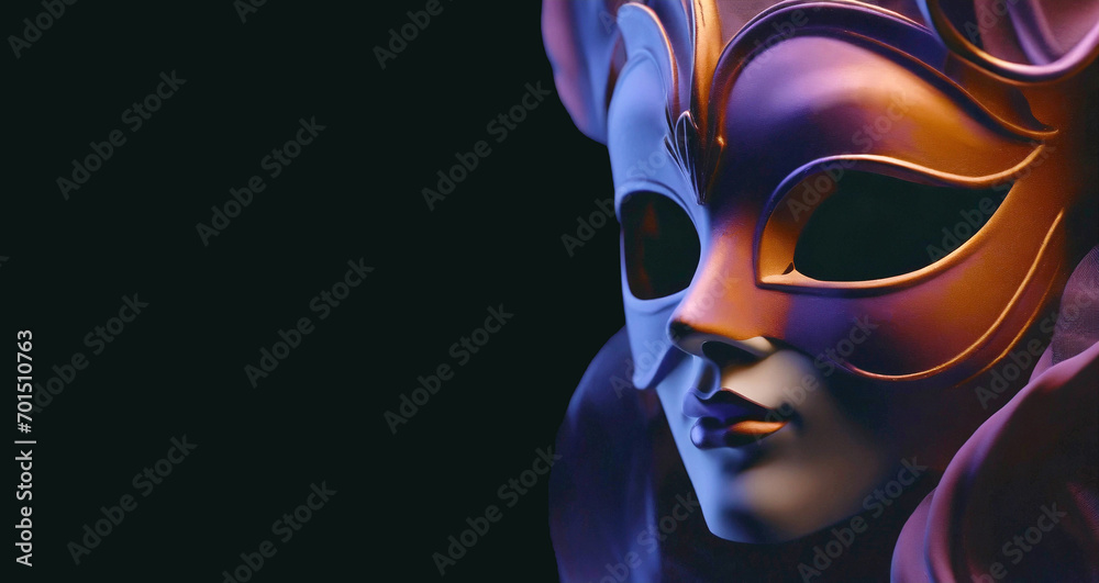 Venetian carnival mask isolated on black background with copy space Venetian carnival mask isolated on black background with copy space