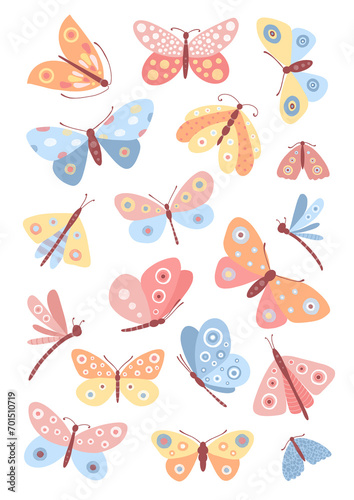 Playful art print with butterflies. Whimsical butterflies. Pastel butterfly design. Nursery art