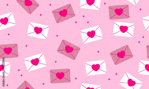 Seamless pattern with Romantic love letter for Valentine's day. Envelope, heart. 8 March, Mother's day, Valentine's Day background