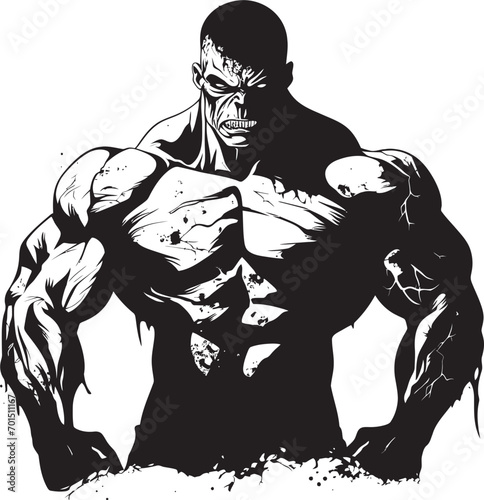 Zombie Muscle Sculpture Black Emblem Ghastly Workout Emblem Vector Logo