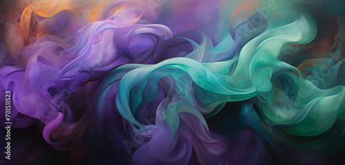 Spiraling plumes of emerald and amethyst smoke entwined in an ephemeral dance, creating an enchanting tapestry of vivid and transient colors.