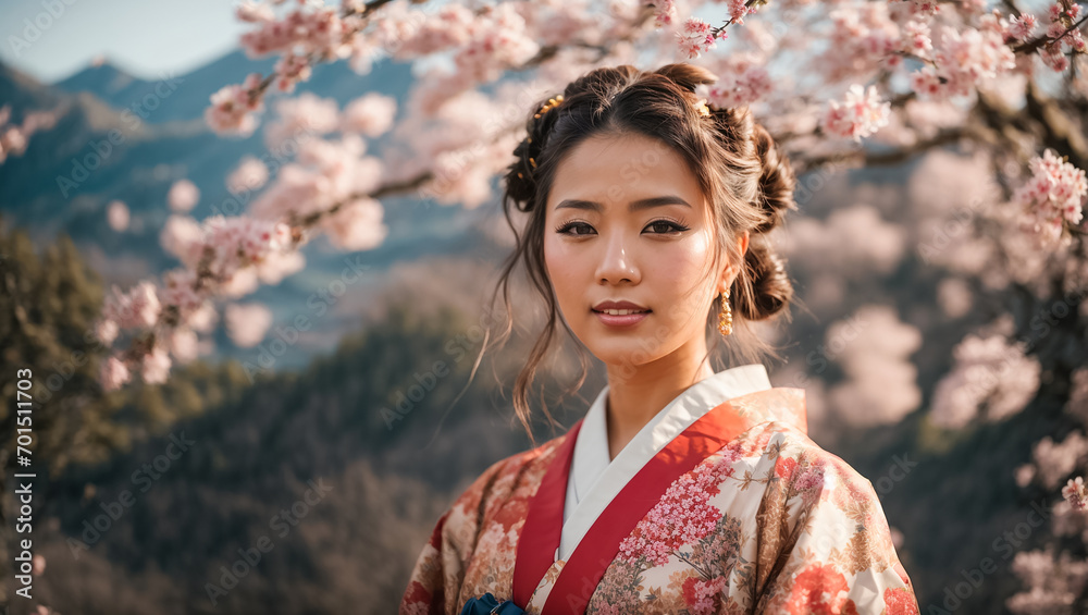Portrait of a beautiful Japanese girl, flower Portrait of a beautiful Japanese girl, flower