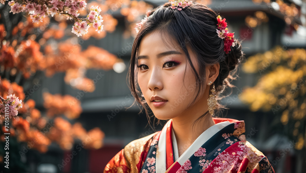 Portrait of a beautiful Japanese girl, flower season Portrait of a beautiful Japanese girl, flower season