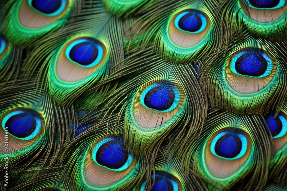 Obraz premium Peacock feathers closeup. Colorful peacock feathers