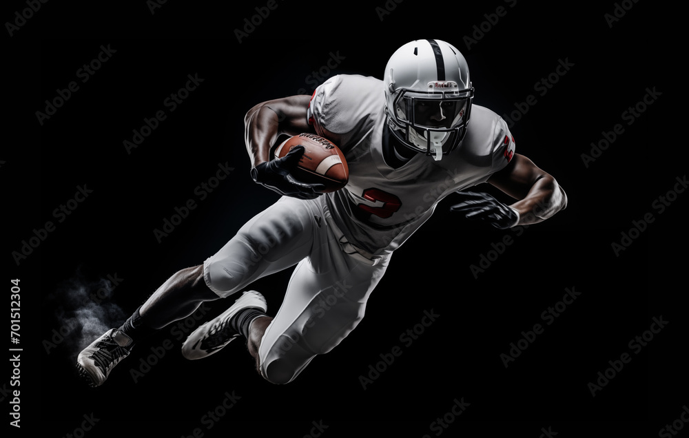 American football player isolated on black background. Generative AI