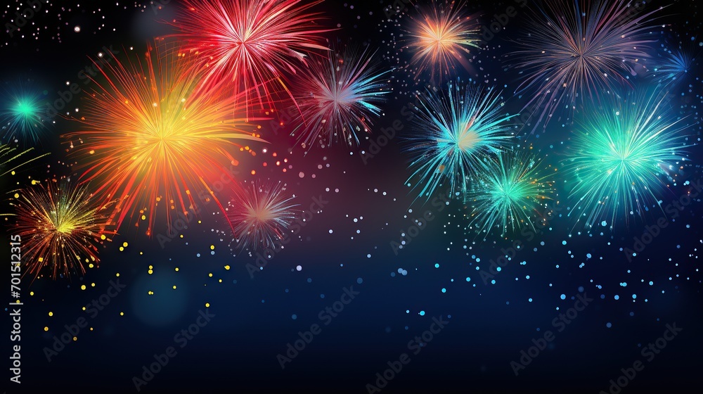 HAPPY NEW YEAR - New Year's Eve 2024 - Colorful fireworks and sparkling sparklers in the dark night sky