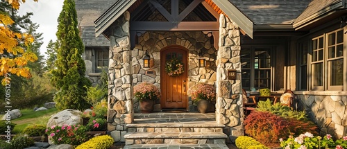 House is built of stone and decorated with beautiful wooden doors