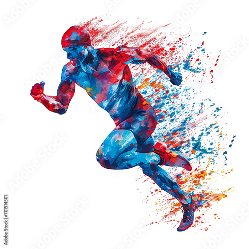 Running athlete polygonal watercolor ilustration 