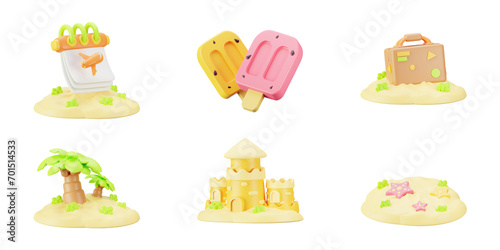 3d Summer Beach, Beach Ball, Beach Umbrella,Coconut Tree, Holiday Calendar, Lifebuoy,Popsicle,Sand Bucket,Sand Castle, Starfish, Summer Drinks, Travel Suitcase, Watermelon