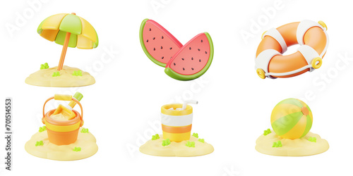 3d Summer Beach, Beach Ball, Beach Umbrella,Coconut Tree, Holiday Calendar, Lifebuoy,Popsicle,Sand Bucket,Sand Castle, Starfish, Summer Drinks, Travel Suitcase, Watermelon