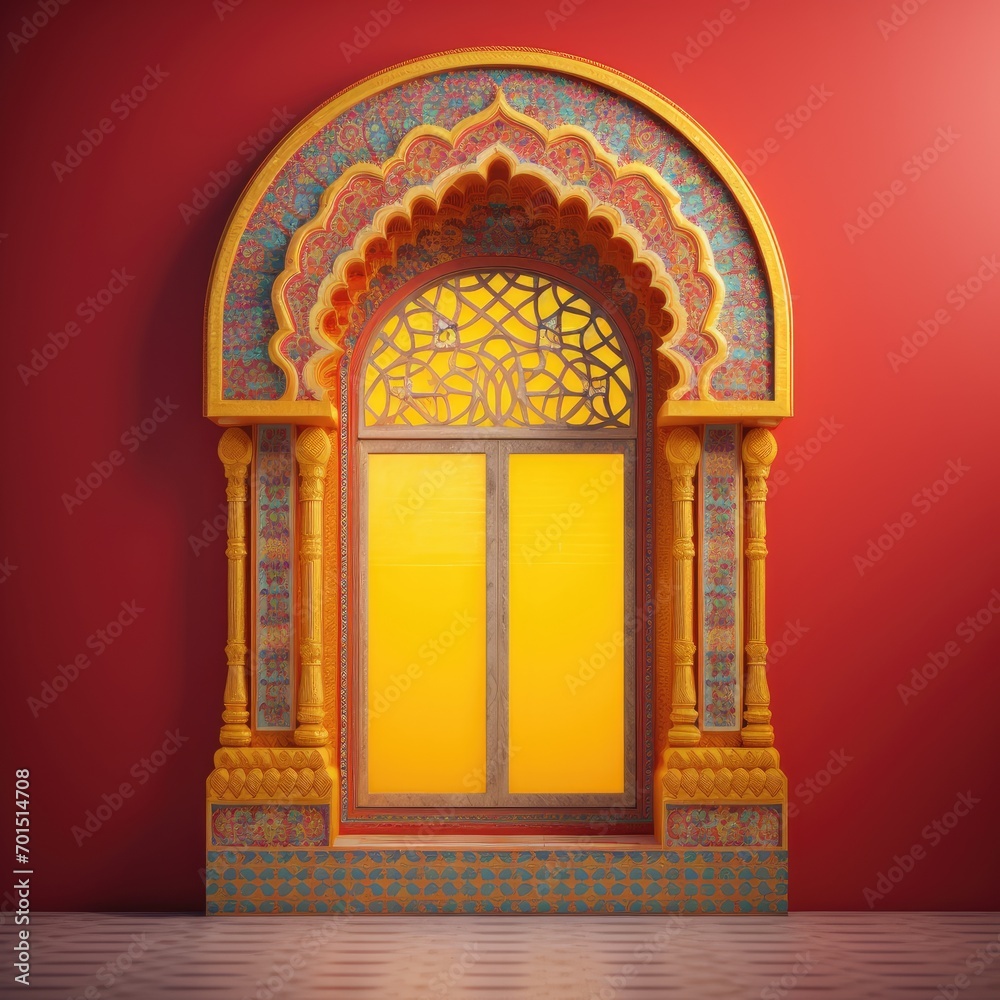 Door Design Indian and Arabic Style Red Yellow Color LED Wall VJ Created with Generative AI Technology