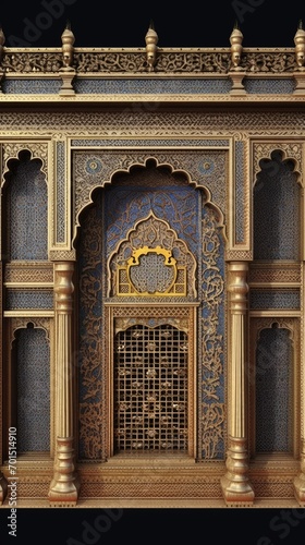 Door Design Indian and Arabic Style Blue Golden Yellow Black Background Color LED Wall VJ Created with Generative AI Technology