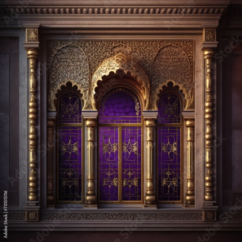 Door Design Indian and Arabic Style Pink Golden Yellow Color LED Wall VJ Created with Generative AI Technology