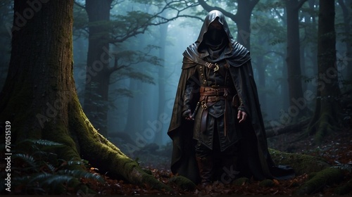 dark assassin in the forest photo