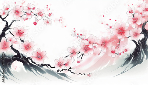 Piękne , delikatne kwiaty wiśni, sakura, hanami. Abstrakcja, tapeta, dekoracja. Generative AI