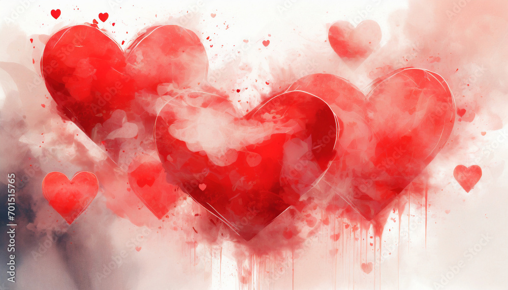 Abstrakcyjna tapeta z motywem czerwonych serc. Walentynki. Generative AI - obrazy, fototapety, plakaty 