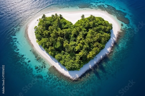 Romantic Love Island. Beautiful Heart-shaped Haven of Greenery, Clear Waters, White Sands