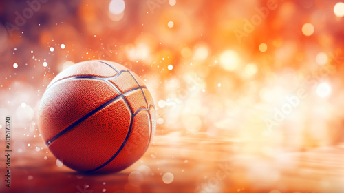 Basketball ball on the floor in basketball court with bokeh background © Muhammad