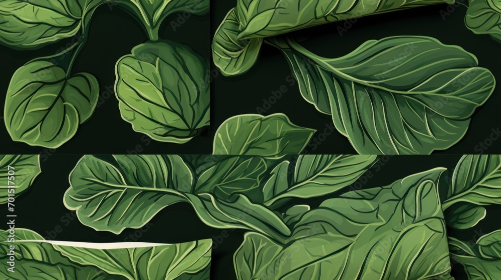 custom made wallpaper toronto digital a close up of a green leafy plant on a black background with multiple images of the same leafy plant.