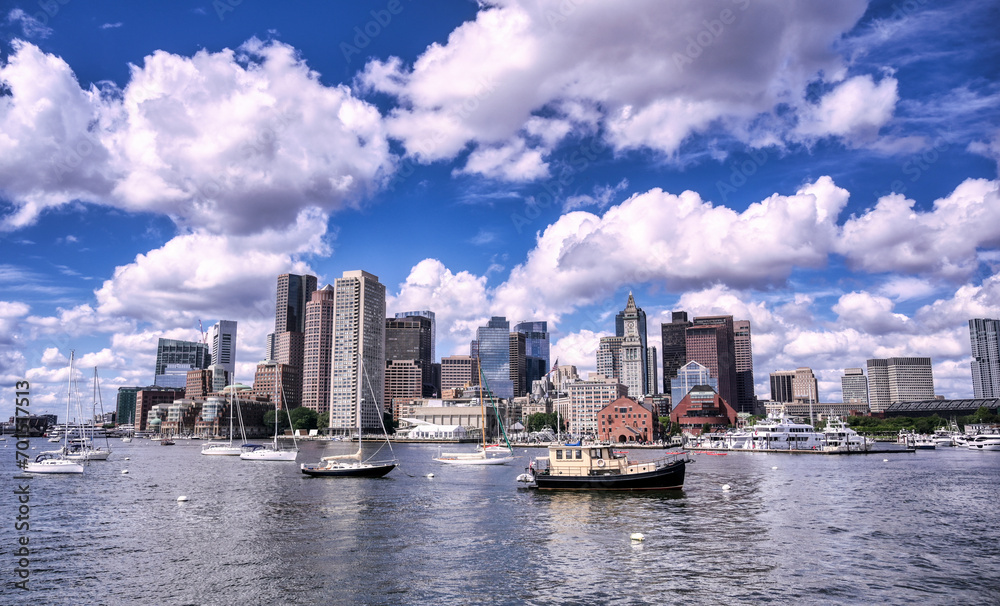 The Boston, Massachusetts skyline from Boston Harbor. The Boston, Massachusetts skyline from Boston Harbor.