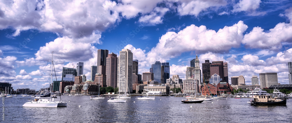 The Boston, Massachusetts skyline from Boston Harbor.