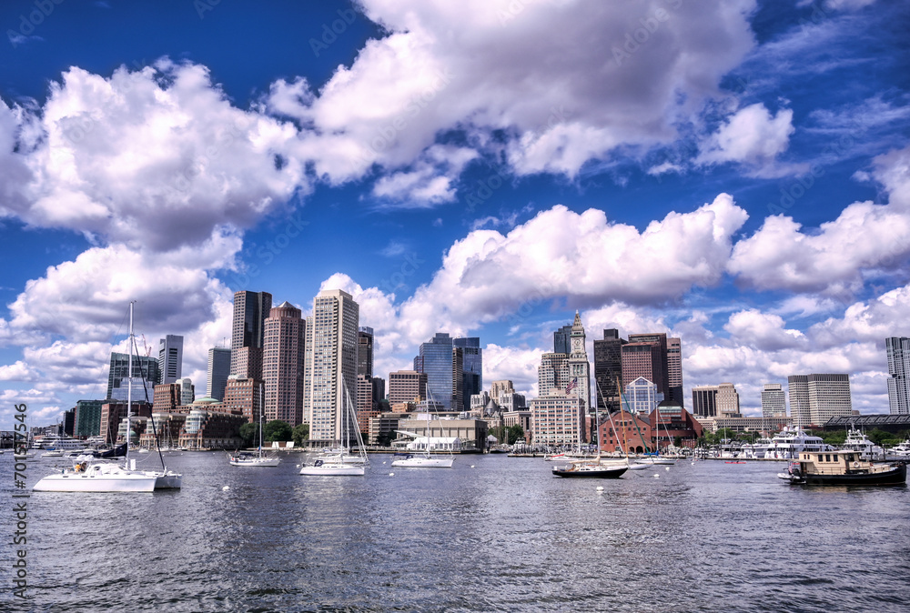 The Boston, Massachusetts skyline from Boston Harbor.