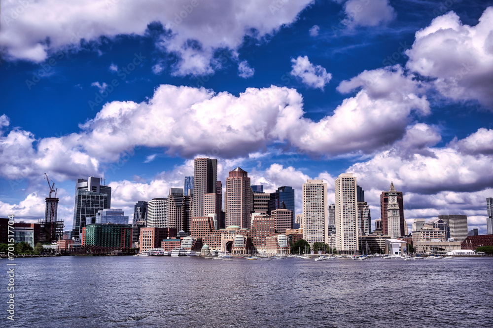 The Boston, Massachusetts skyline from Boston Harbor.