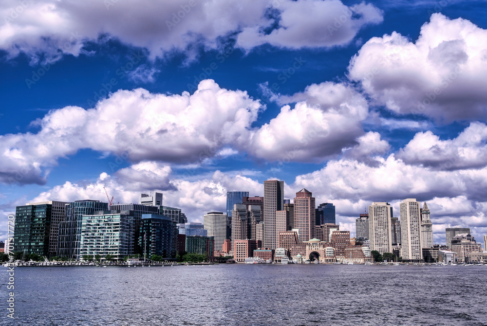 The Boston, Massachusetts skyline from Boston Harbor.