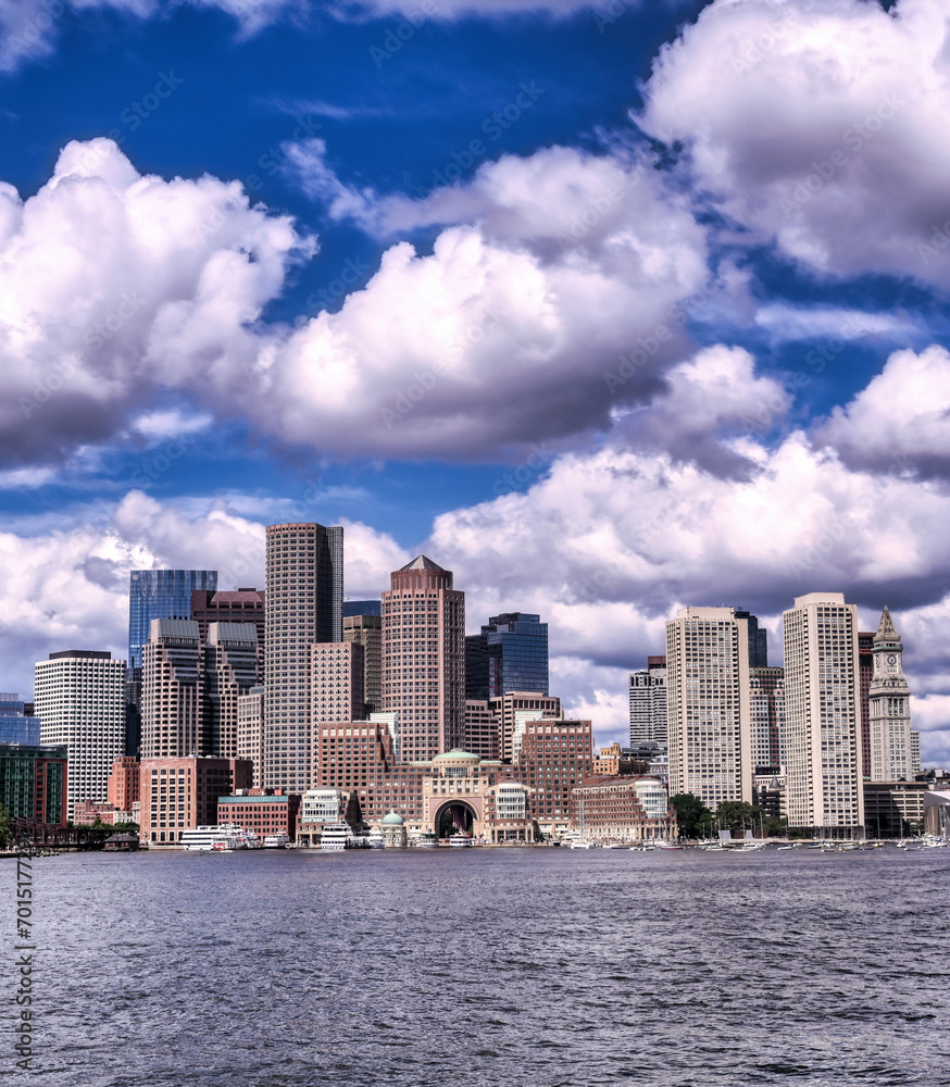 The Boston, Massachusetts skyline from Boston Harbor.