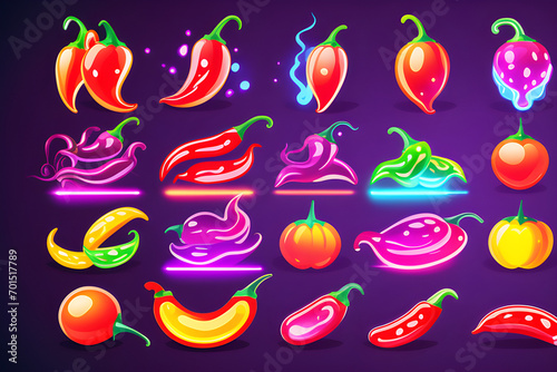 A red pepper-burning sign that shines brightly at night with neon icons, signboards, and spice-level vector illustrations generative ai 