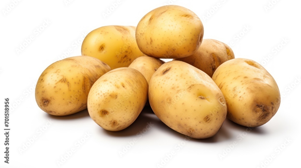 a pile of potatoes sitting next to each other on top of a white surface in front of a white background. a pile of potatoes sitting next to each other on top of a white surface in front of a white background.