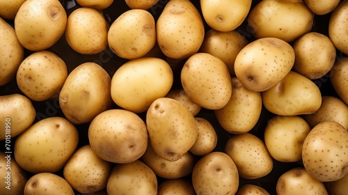  a pile of potatoes sitting next to each other on top of a pile of other potatoes on top of a table.