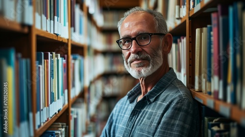 Portrait of professor in college library