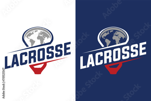 world global Lacrosse sticks Sport Equipment illustration vector logo design