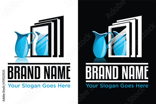 modern blue pitcher with mirror illustration vector logo design