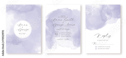 wedding invitation set with soft purple abstract background