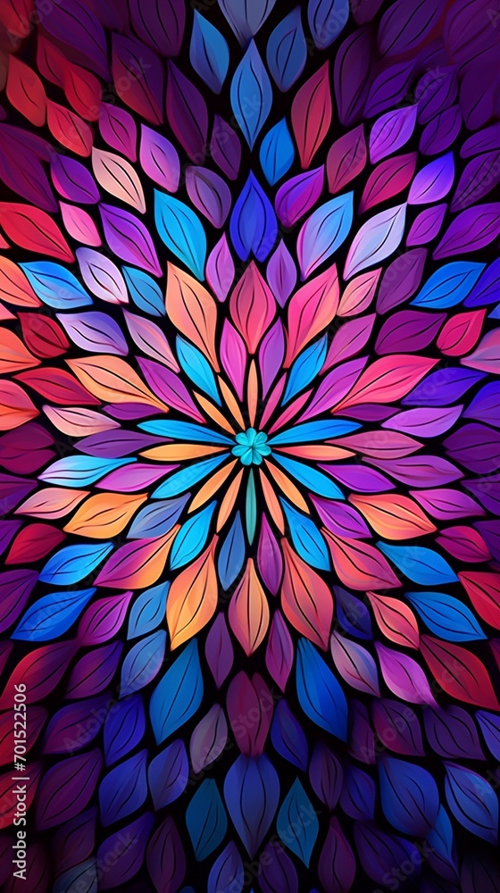 A kaleidoscopic 3D mosaic bursting with intricate colors and mesmerizing patterns, redesigned to a 916 aspect ratio against a deep magenta background.