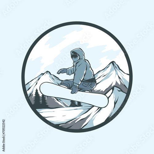 Illustration of a man snow boarding 