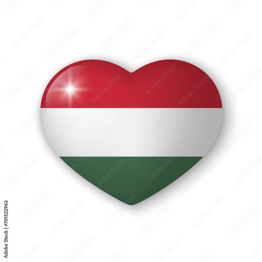 3d heart with flag of Hungary. Realistic vector element on white background with shadow. 3d heart with flag of Hungary. Realistic vector element on white background with shadow.