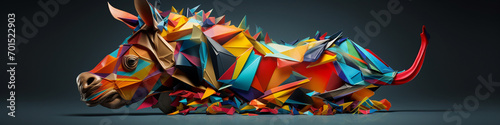 An array of 3D colorful shapes constructing an abstract animal. photo