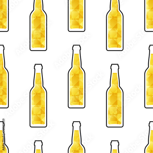 Beer bottles vector seamless pattern. Stylized elements on white background. Best for textile, wallpapers, wrapping paper, package and bar decoration.