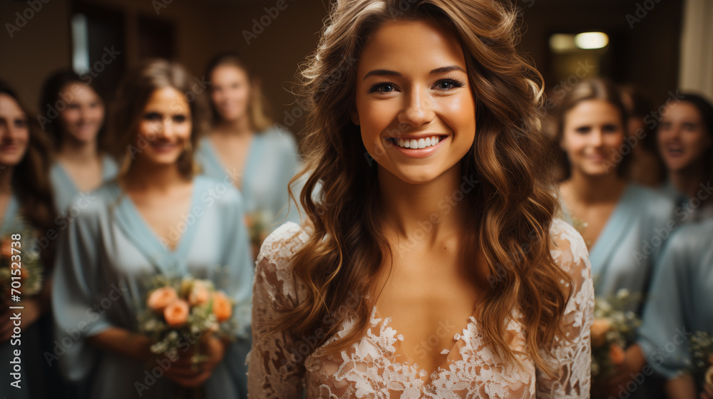 Young bride posing for a photo after just finishing getting ready on her wedding day. Young bride posing for a photo after just finishing getting ready on her wedding day.