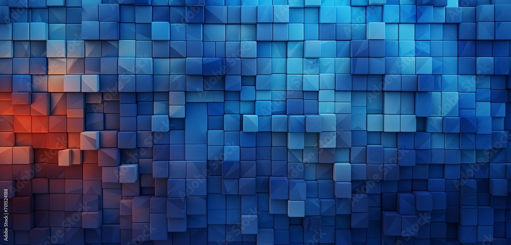 Fototapeta premium A stunning 3D abstract mosaic with intricate color gradients and dynamic shapes against a sapphire blue backdrop.
