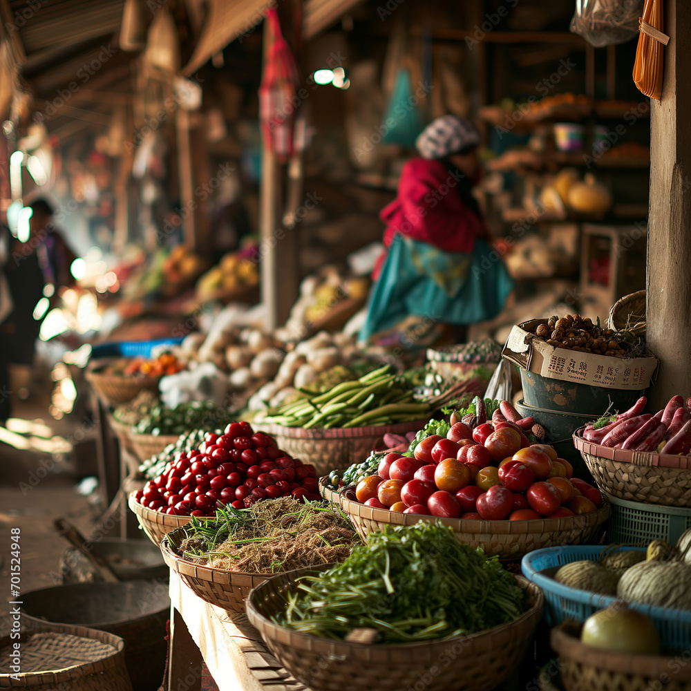A bustling extotic market full of colors and aromas