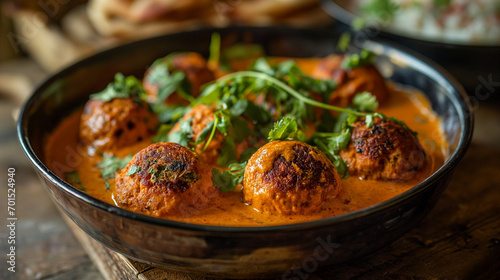 Indian malai kofta meatballs in curry sauce. photo