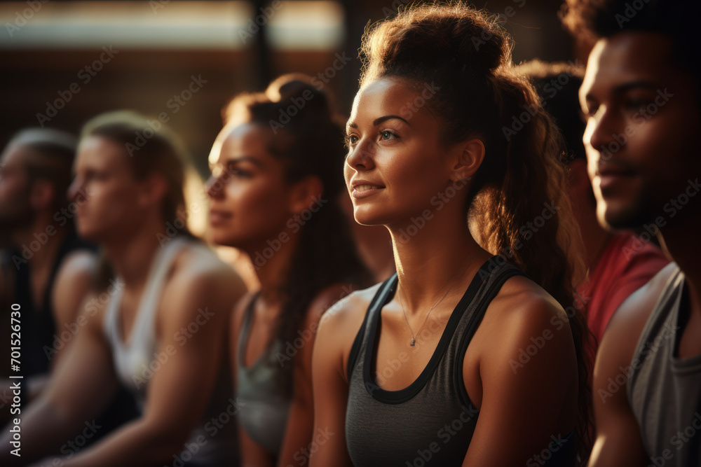 A diverse group participating in a fitness class, promoting the sense of community and social support in achieving health goals. Generative Ai.